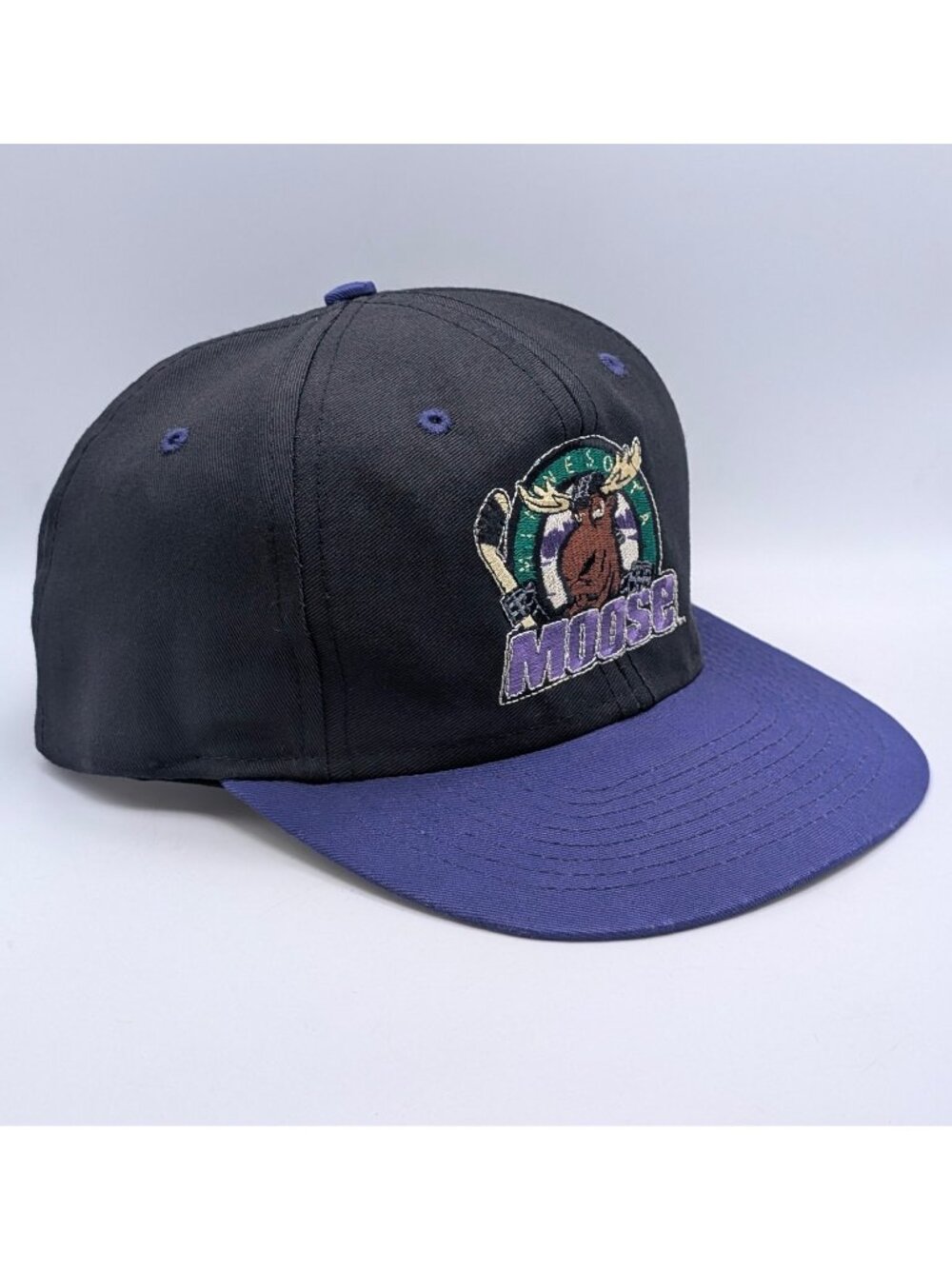 Minnesota Moose IHL Hockey Black Purple Snapback Hat Cap Vintage 90s Universal